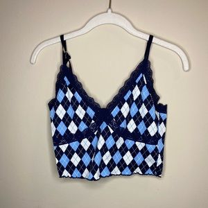 womens blue argyle print cropped cami!